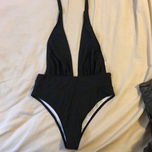 SheIn Black Plunging Halter One Piece